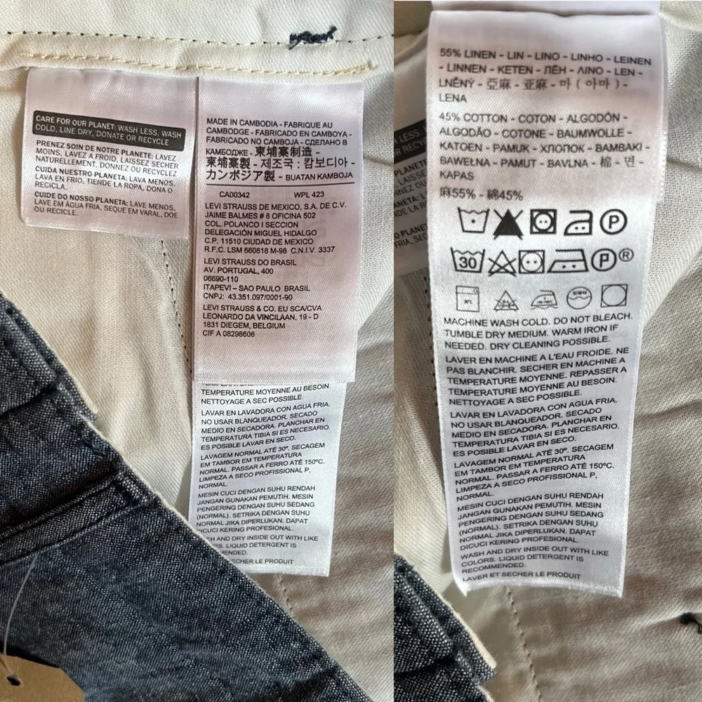 NWT Levi’s 502 Regular Taper Chino Shorts Blue Chambray Linen Cotton
